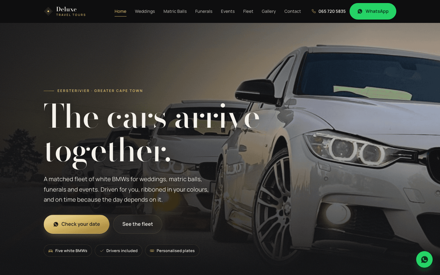Wedding car hire website built by AnswerLoop — Deluxe Travel Tours homepage