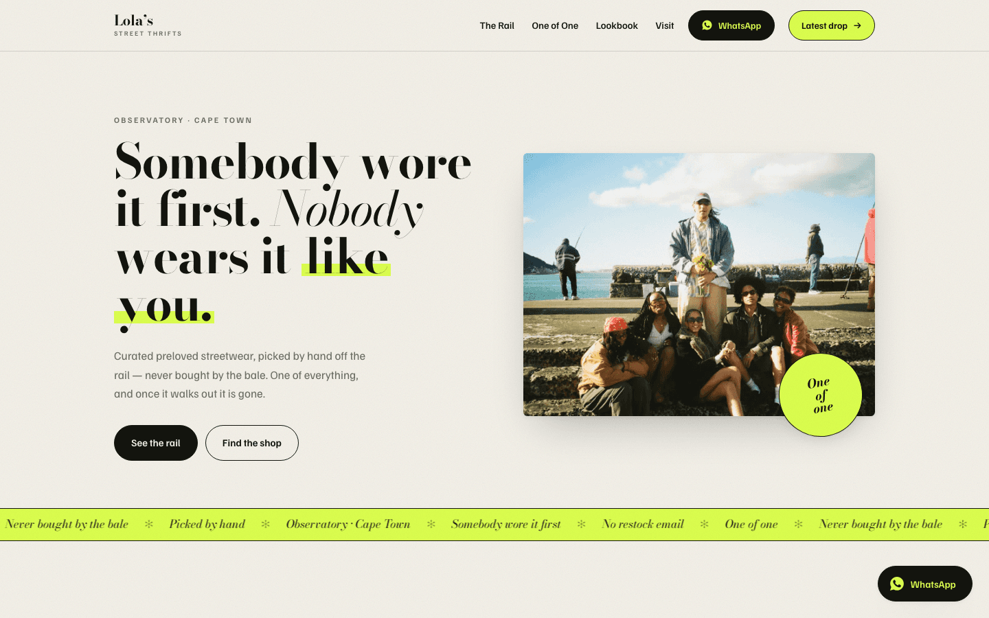 Homepage of the Lola's Street Thrifts website built by AnswerLoop — Retail · Preloved fashion in Observatory, Cape Town
