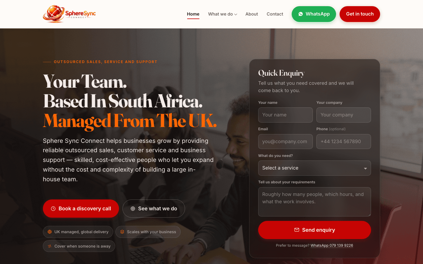 Outsourcing company website built by AnswerLoop — Sphere Sync Connect homepage