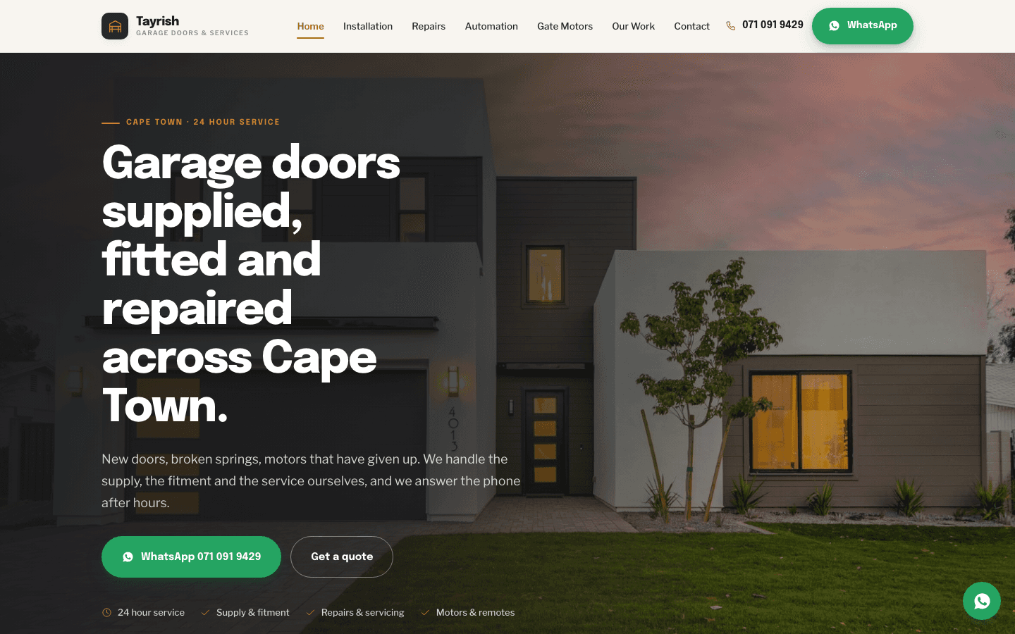 Garage door website built by AnswerLoop — Tayrish Garage Doors homepage