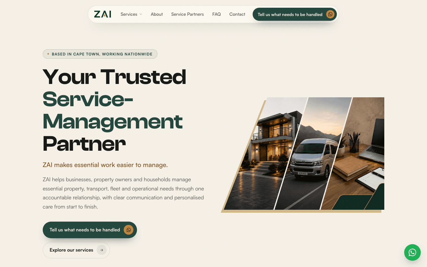 Website design example — ZAI service-management company homepage